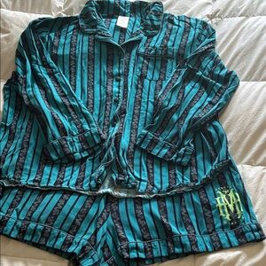 Disney Haunted MansionTeal & Black Striped Short Pajama Set with Monogram Accent